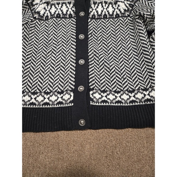 Lands End Womens Black White Fair Isle Chevron Cardigan Sweater L 14-16 534405 - Picture 5 of 10